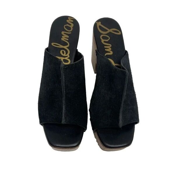 Sam Edelman Womens Size 10M Josselyn Sandals‎ Chunky Wood Heel Black Suede - Picture 1 of 9